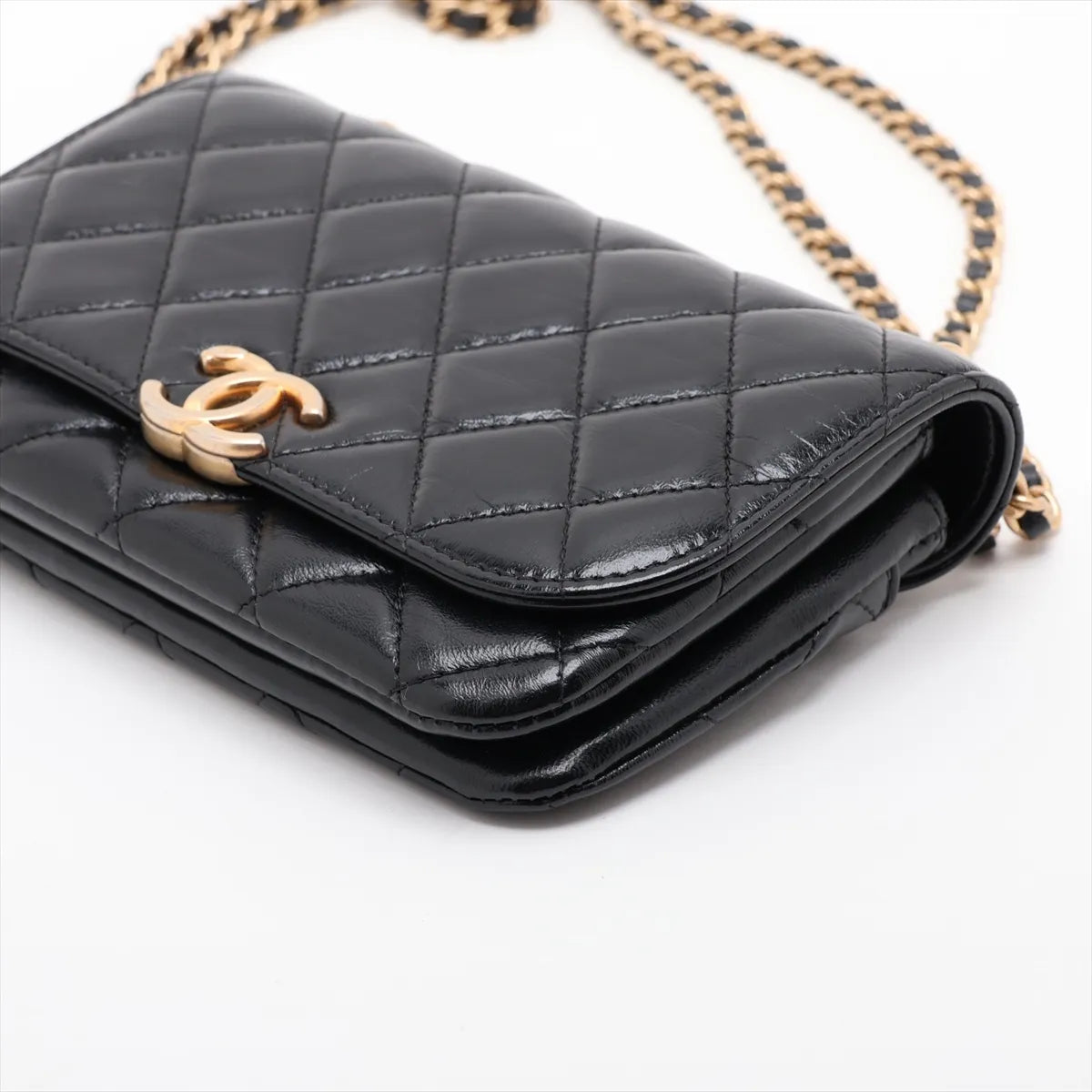 Chanel CC Logo Matelasse Lambskin Wallet on Chain Shoulder Bag Black