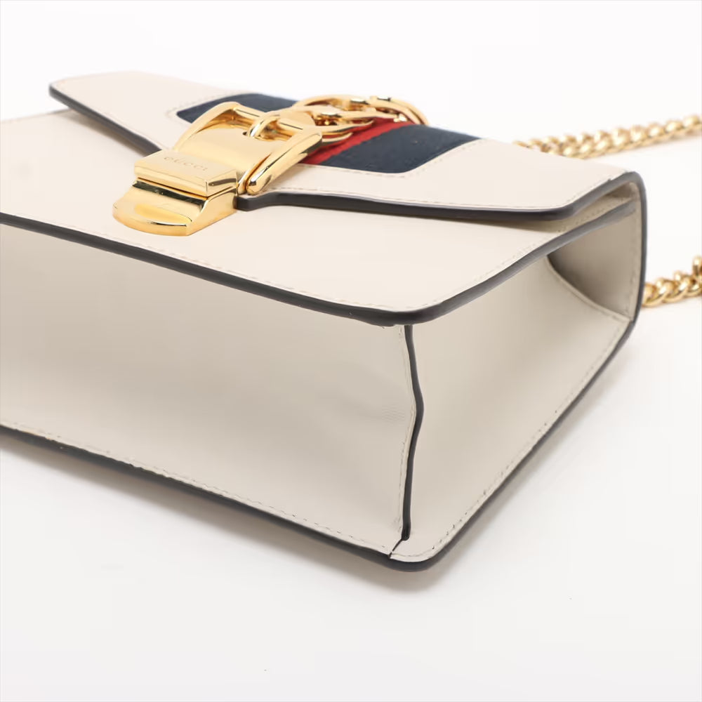 Gucci Sylvie Leather Chain Shoulder Bag White