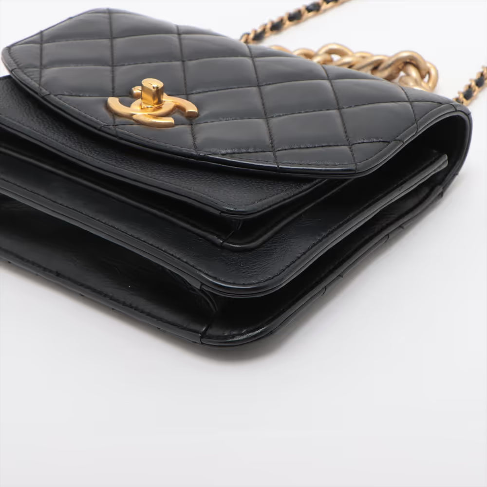 Chanel CC Logo Matelasse Lambskin x Caviar Skin Two-Way Shoulder Bag Black