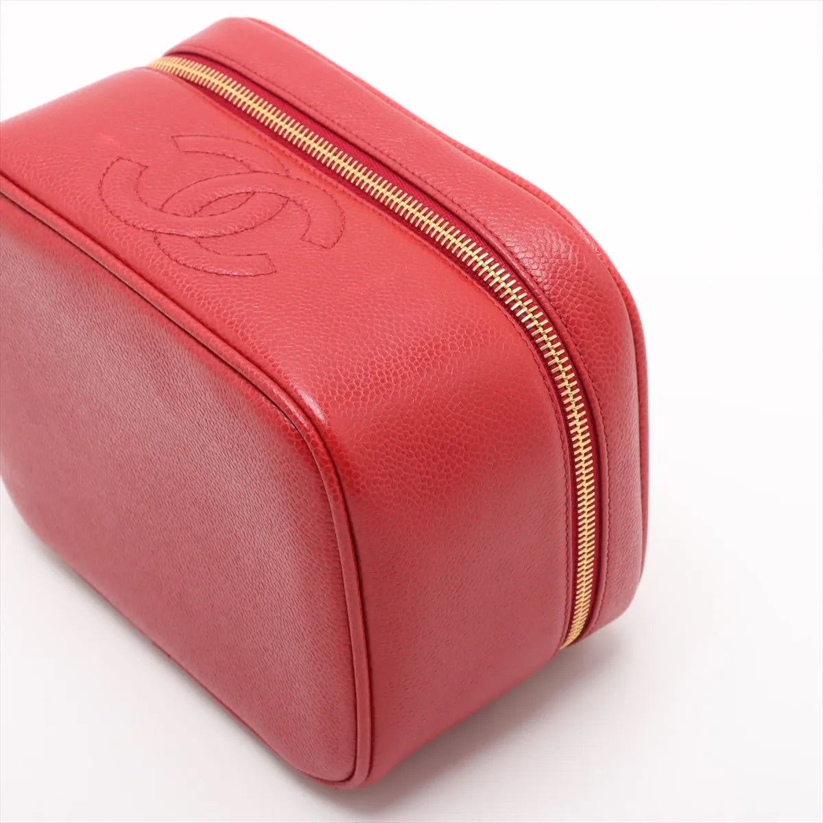 Chanel CC Logo Caviar Skin Vanity Bag Red