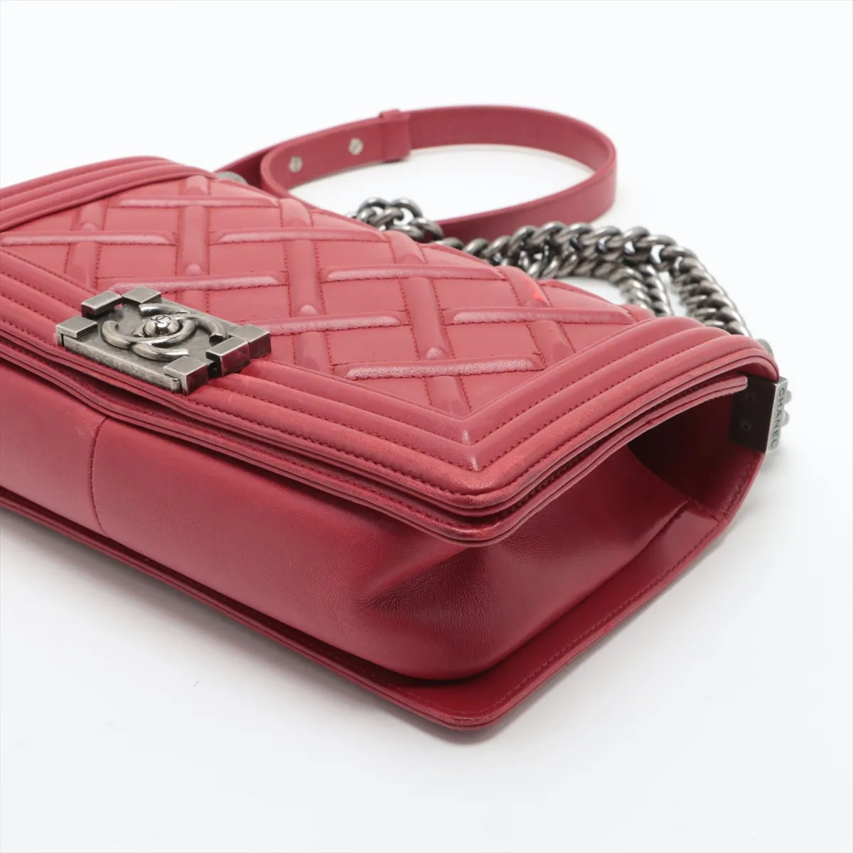 Chanel Boy Chanel 25 Lambskin Chain Shoulder Bag Red