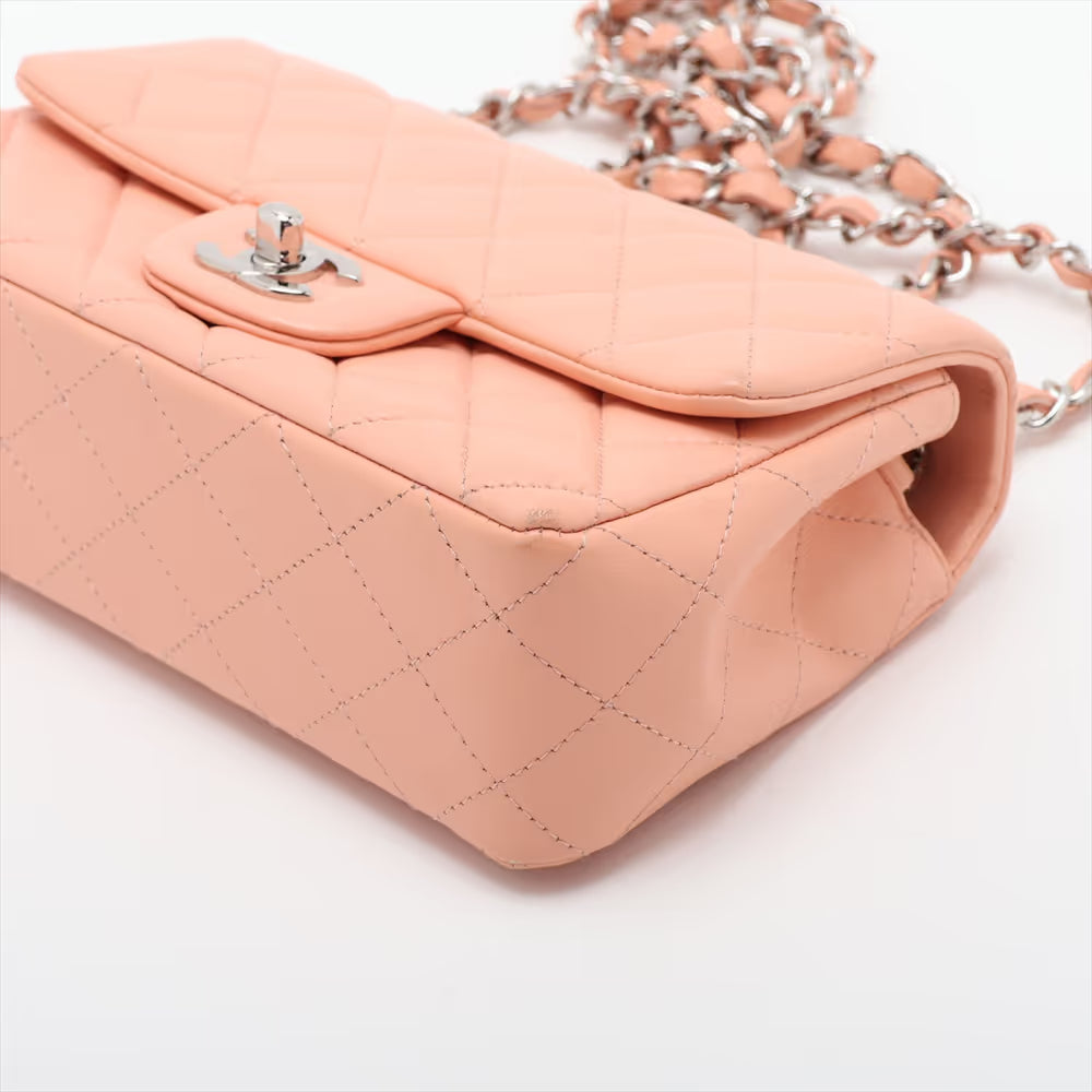 Chanel CC Logo Mini Matelasse 20 Lambskin Single Flap Single Chain Bag Pink Beige
