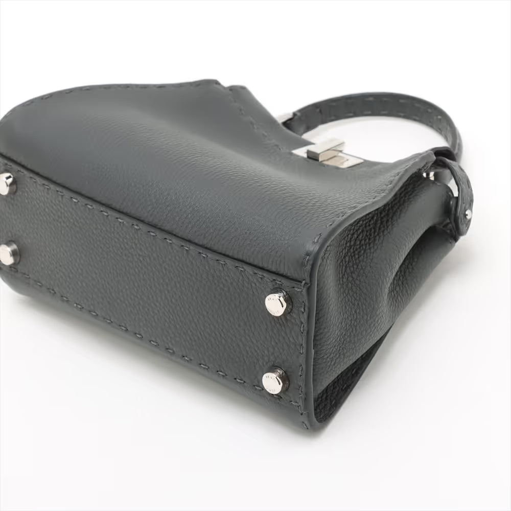 Fendi Selleria Mini Peek-a-boo Leather Two-Way Handbag Gray