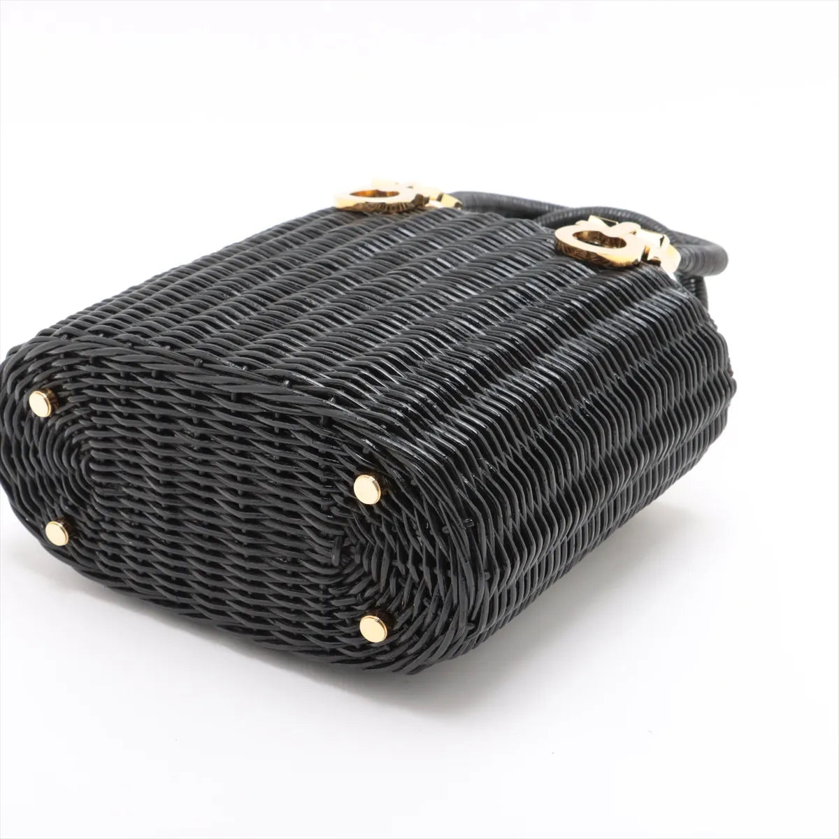 Ferragamo Gancini Rattan Straw Bag Black