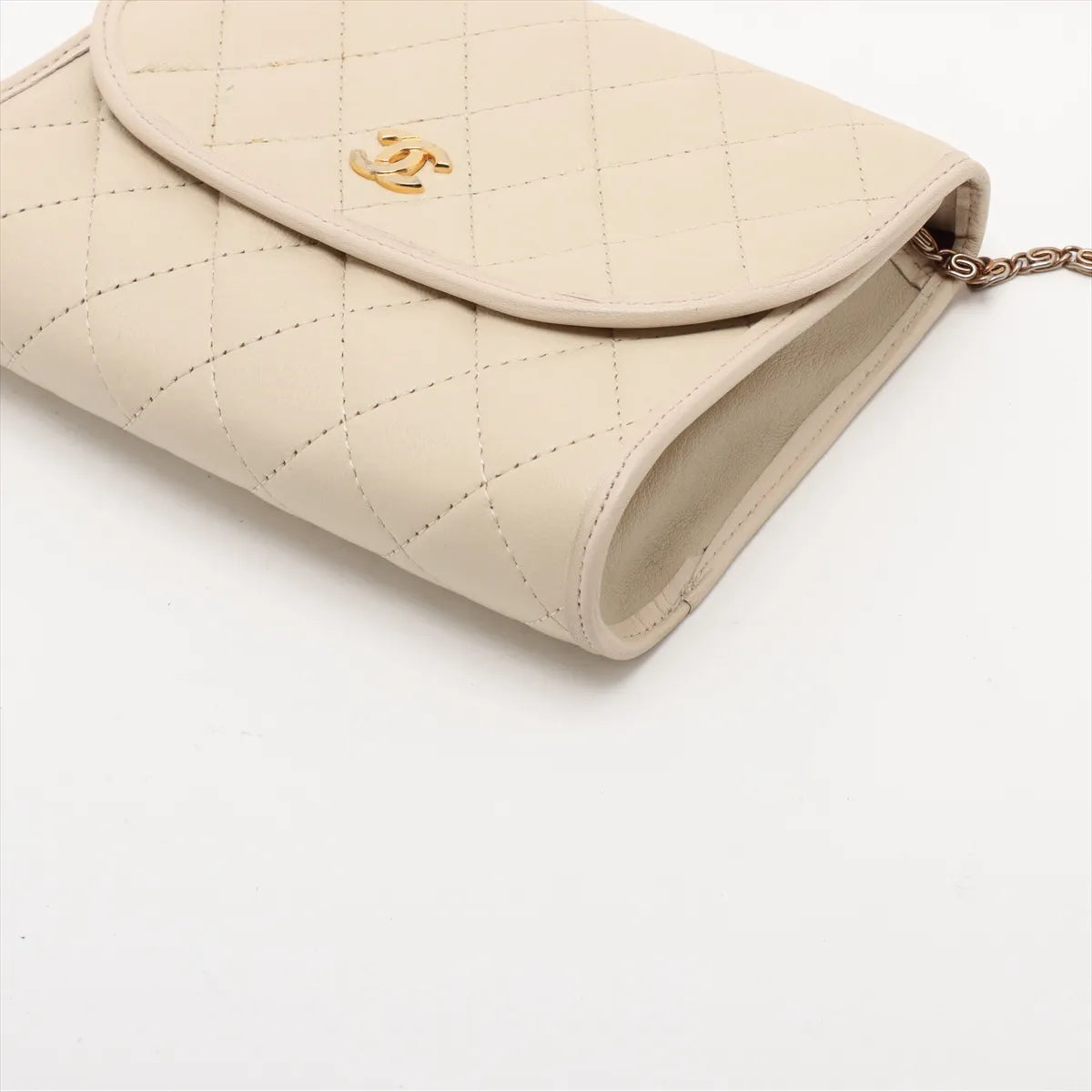 Chanel CC Logo Matelasse Lambskin Chain Shoulder Bag Beige