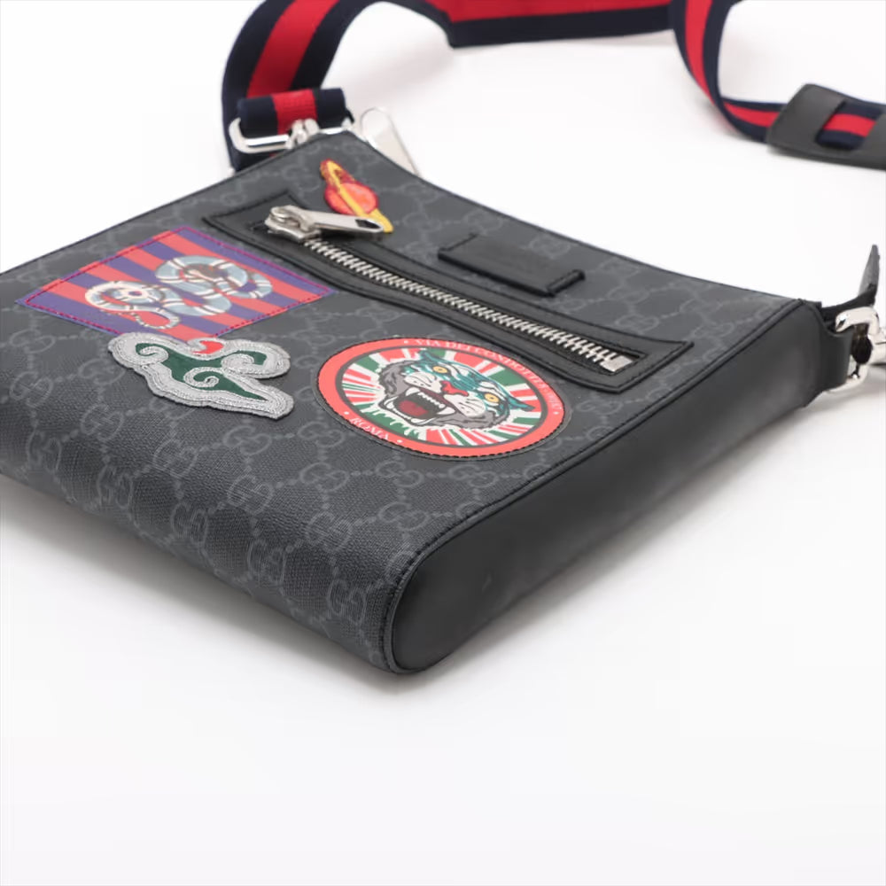 Gucci GG Supreme Patches Leather Messenger Bag Black