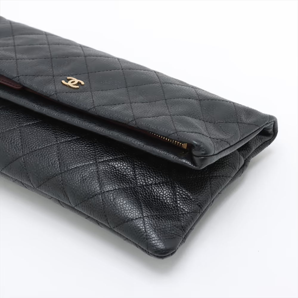 Chanel CC Logo Matelasse Caviar Skin Clutch Bag Black