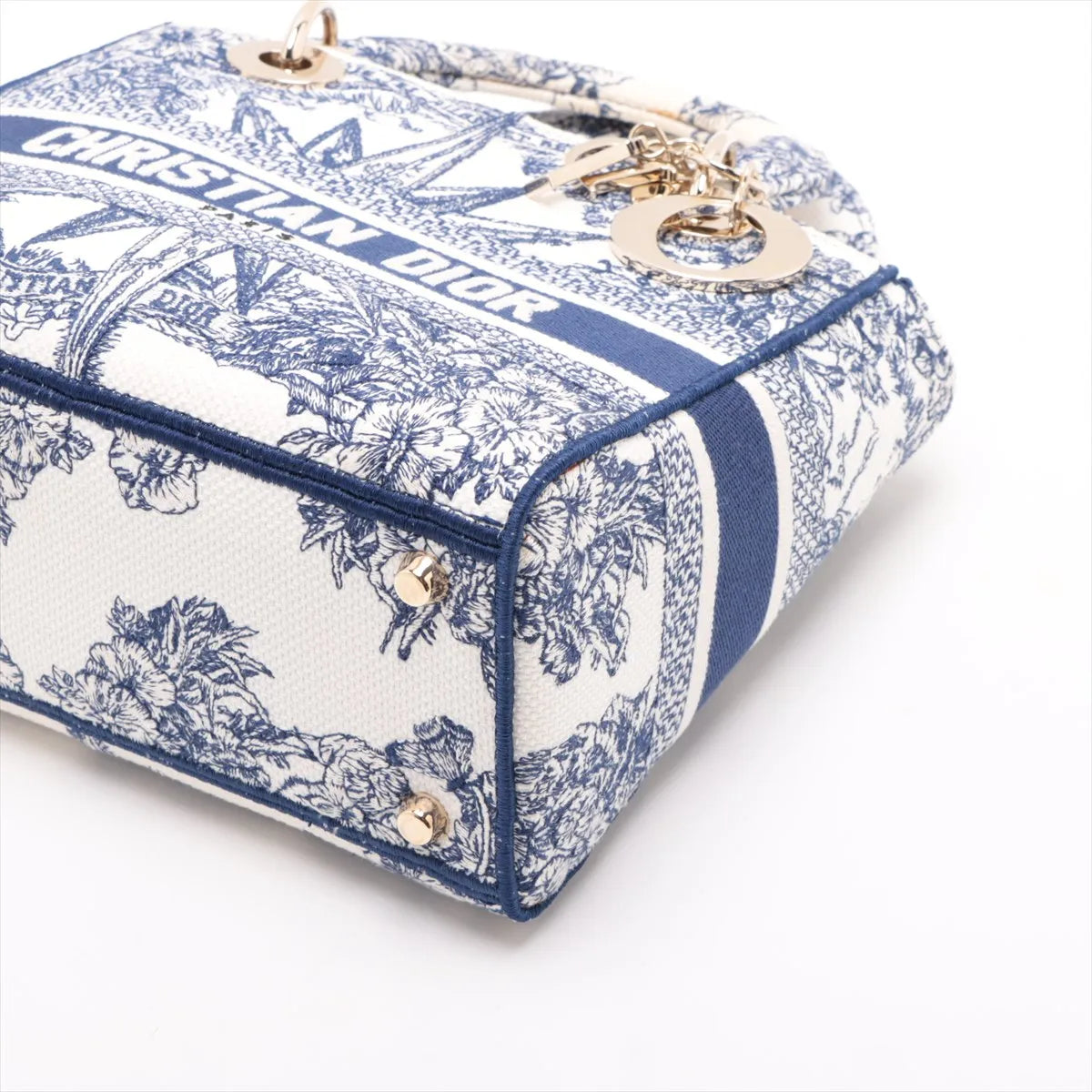 Christian Dior Lady D-Lite Medium Canvas Two-Way Shoulder Bag White x Blue