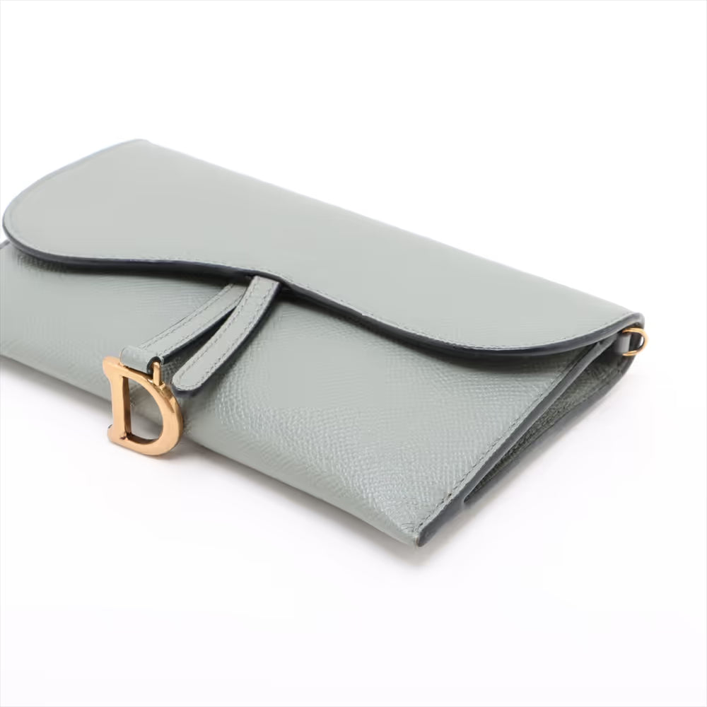 Christian Dior Saddle Leather Chain Wallet Gray