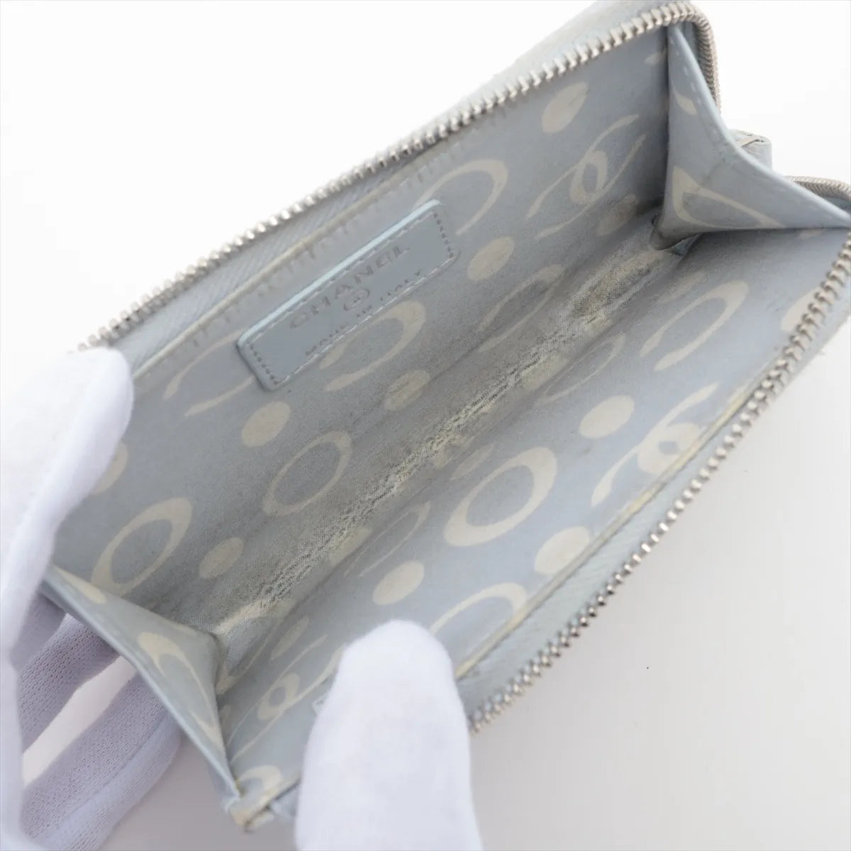 Chanel CC Logo Matelasse Caviar Skin Coin Card Purse Ice Blue