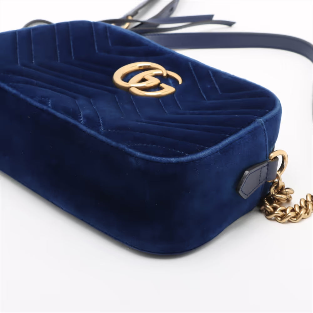 Gucci GG Marmont Velvet Chain Shoulder Bag Blue