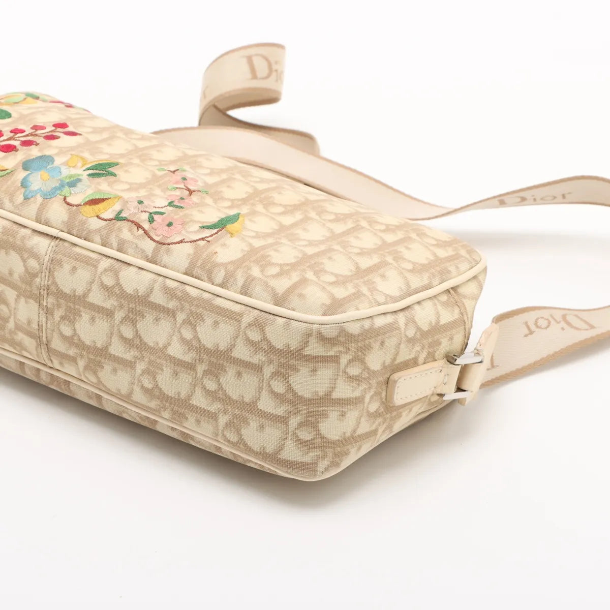 Christian Dior Trotter Embroidered Floral Shoulder Bag Beige