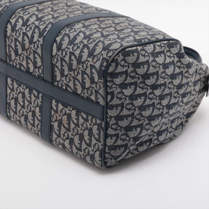 Designer Christian Dior Trotter Canvas Leather Boston Bag Navy Blue