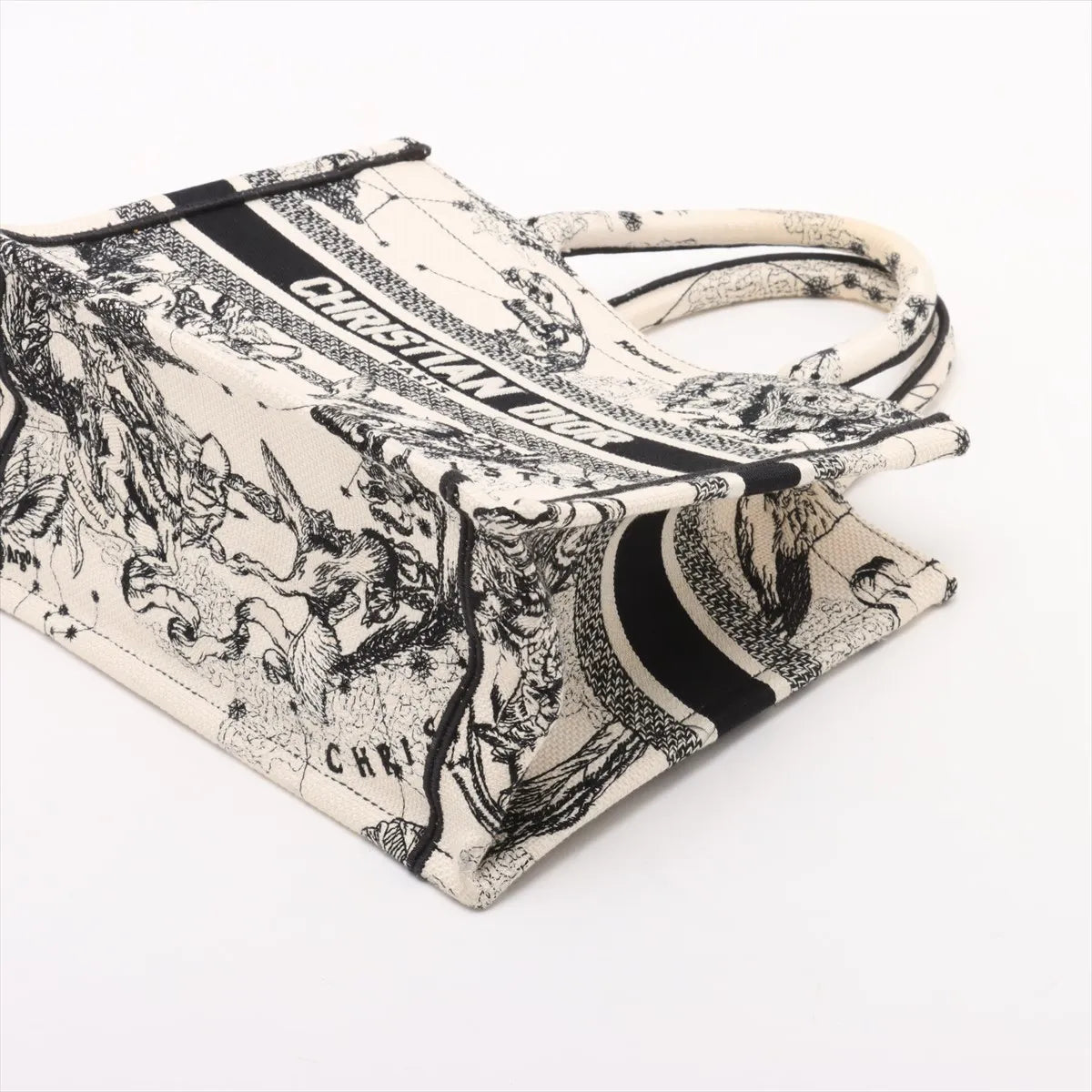 Christian Dior Canvas Small Toile de Jouy Zodiac Book Tote Bag Beige x Black
