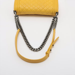 Top rated Chanel Boy Matelasse Lambskin Chain Shoulder Bag Yellow