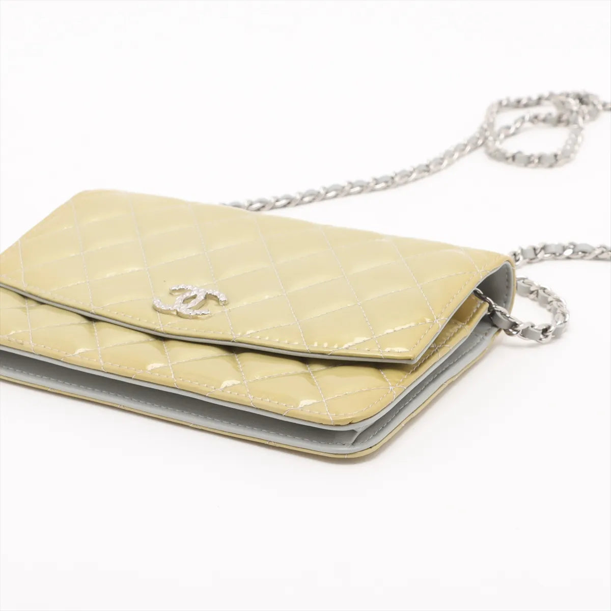 Buy Chanel CC Logo Matelasse Patent Leather Chain Wallet Yellow