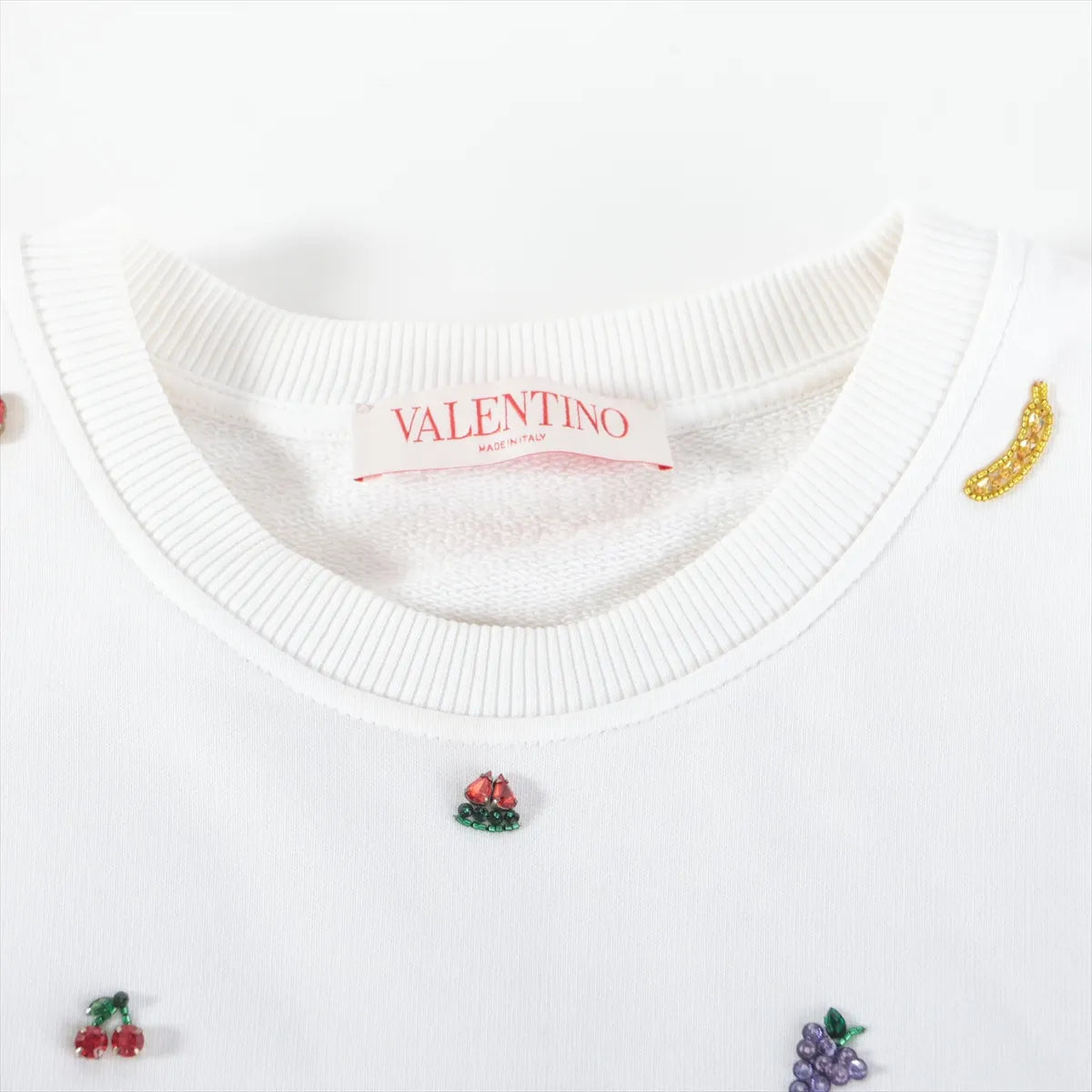 Valentino Fruits Beads Knitted Cotton Sweater White