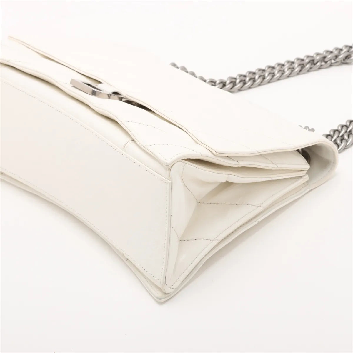 Balenciaga Crush Leather Chain Shoulder Bag White