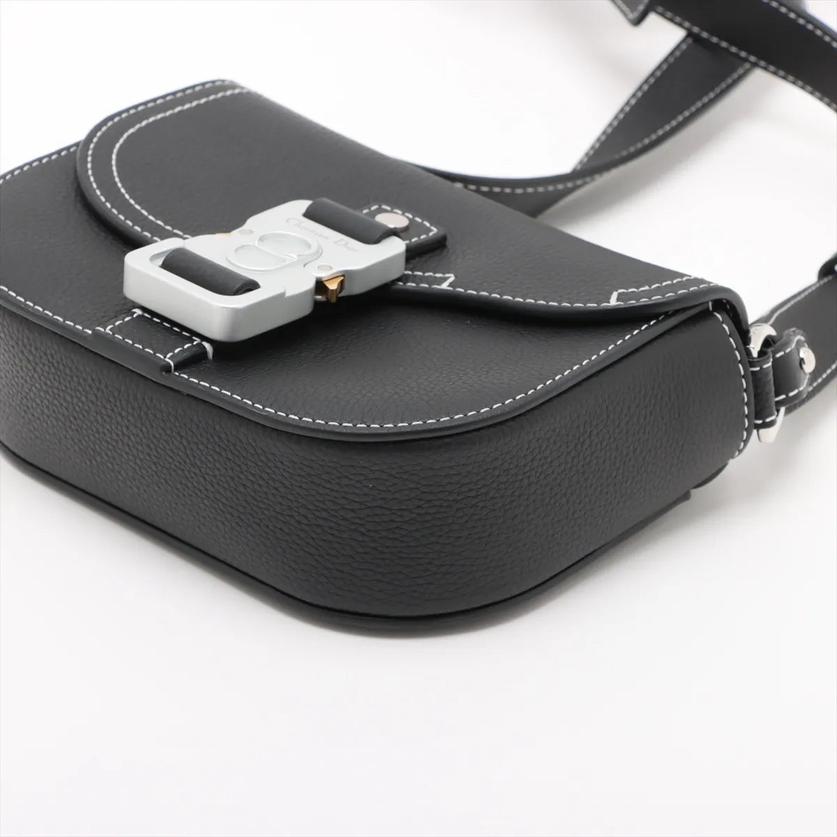 Christian Dior Saddle Leather Shoulder Bag Navy Blue