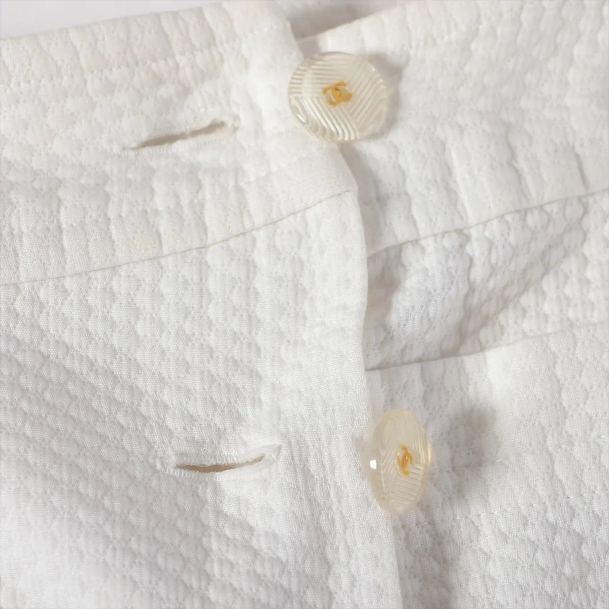 Chanel CC Button Cotton Skirt White