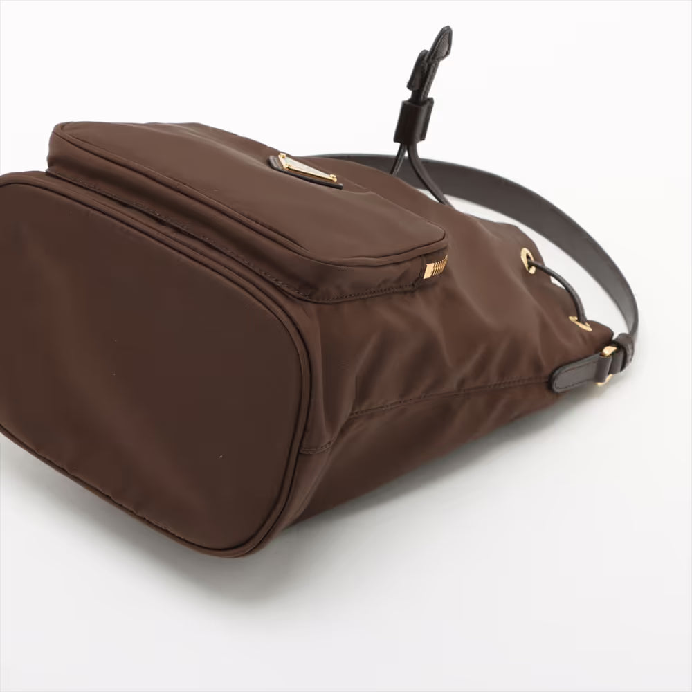 Prada Tessuto Nylon x Leather Two-Way Bucket Bag Brown