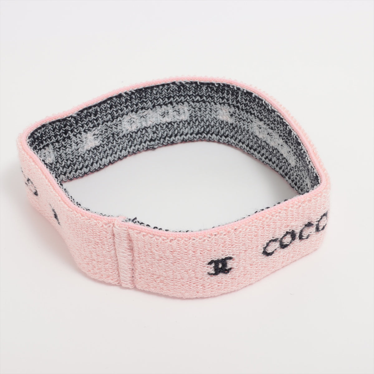 Designer Chanel Coco CC Logo Knit Headband & Wristband Set Pink x Black