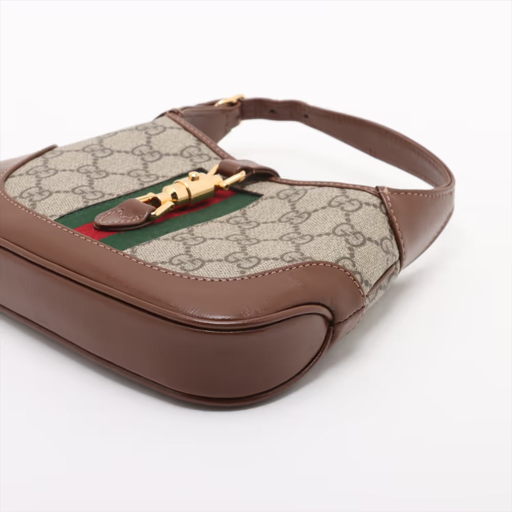 Gucci Jackie 1961 GG Supreme Leather Shoulder Bag Brown x Beige