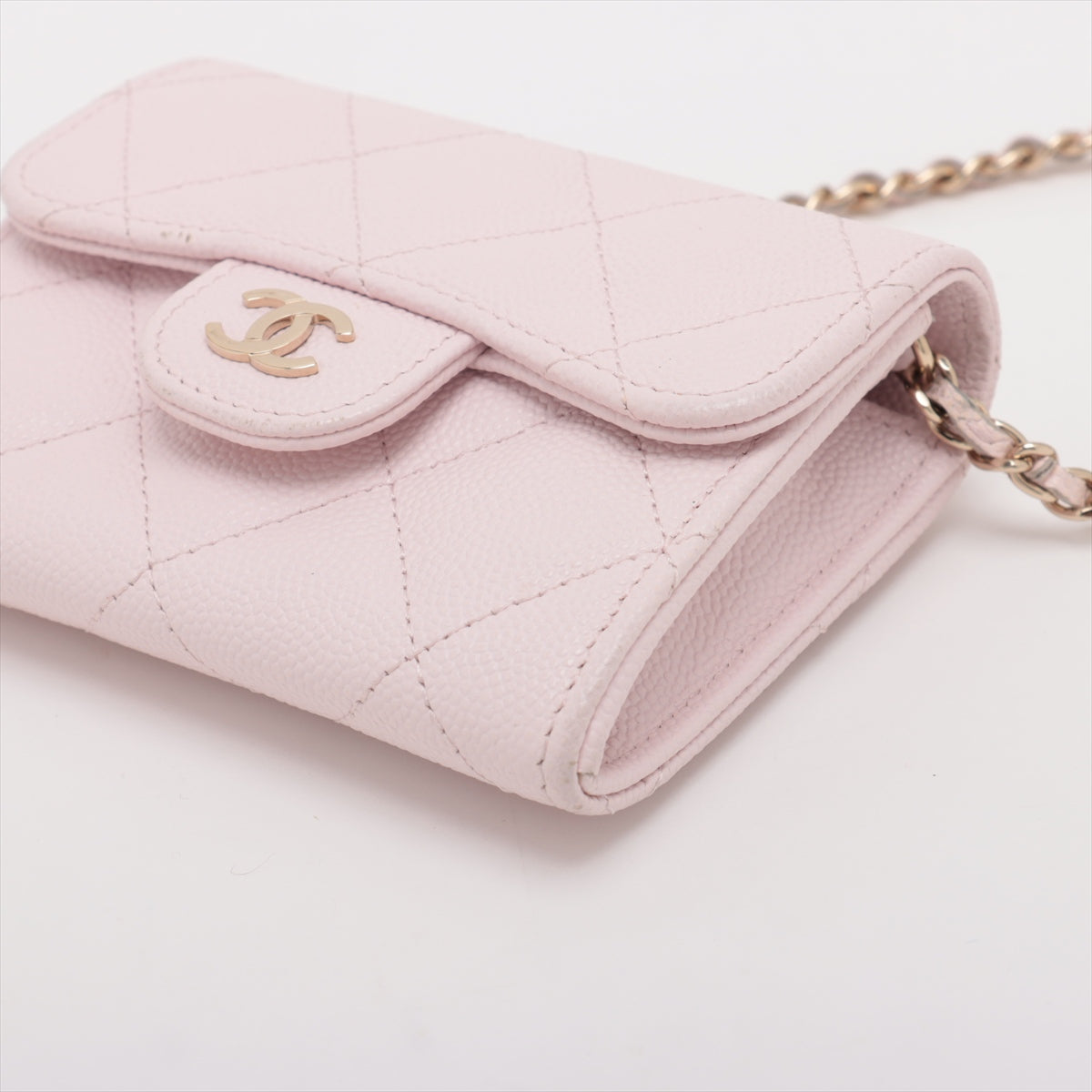 Chanel CC Logo Mini Matelasse Caviar Skin Chain Shoulder Bag Pink