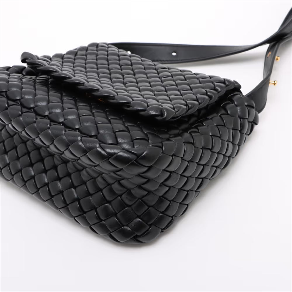 Bottega Veneta Intrecciato Small Cobble Leather Shoulder Bag Black