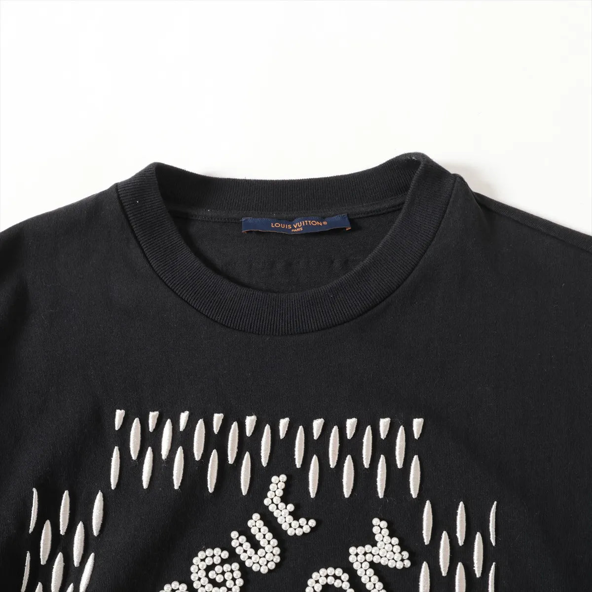Louis Vuitton "Marque L.Vuitton Deposee" Embroidered Beads Cotton T-shirt Black