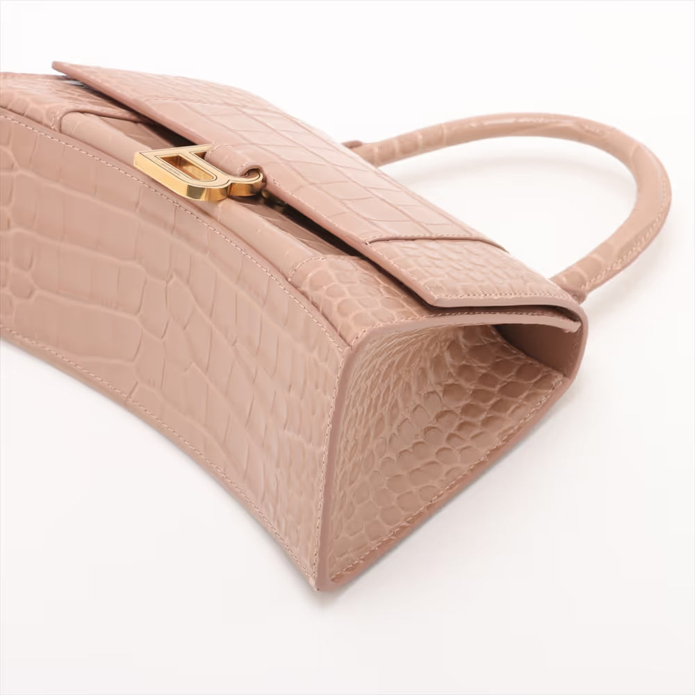 Balenciaga Hourglass Mock Croc Two-Way Handbag Beige