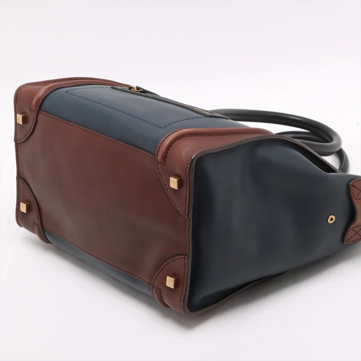 Celine Luggage Mini Shopper Leather Handbag Navy x Brown