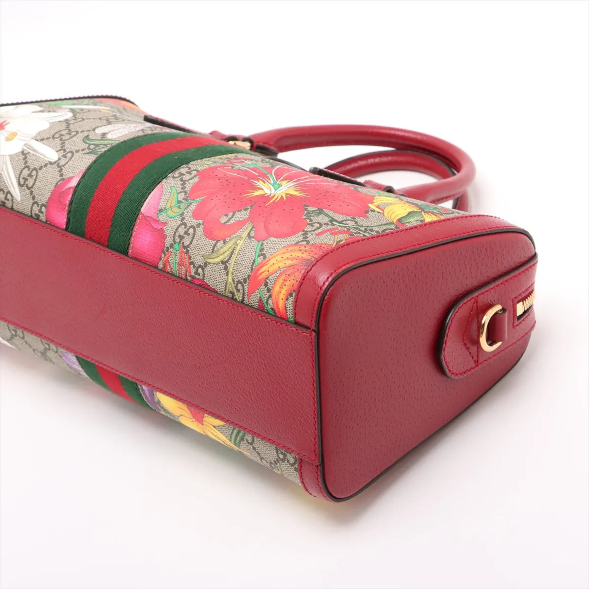 Gucci GG Floral Leather Two-Way Shoulder Bag Beige x Red