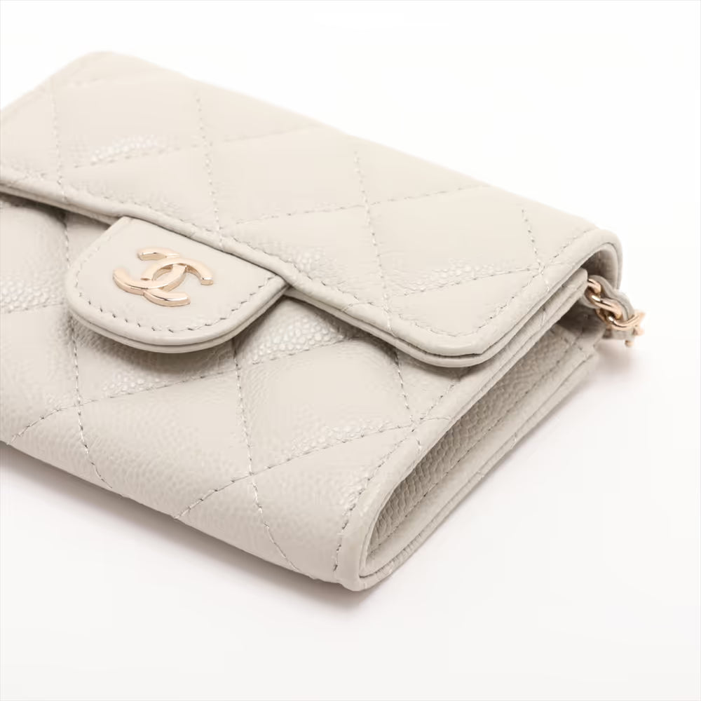 Chanel CC Logo Matelasse Caviar Skin Wallet on Chain Gray