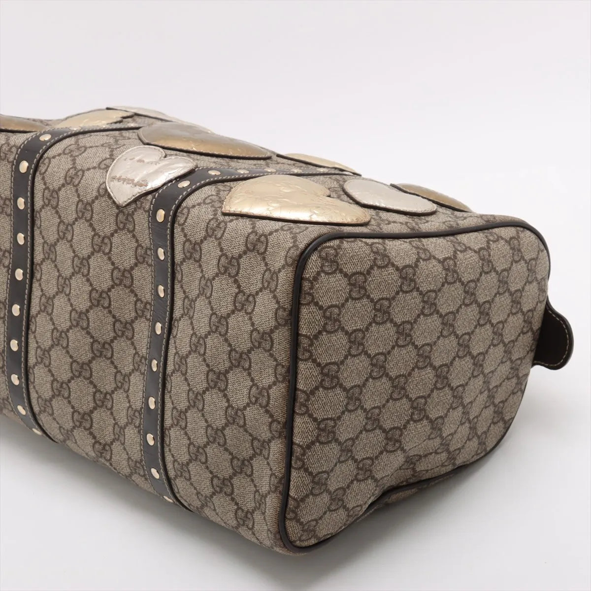 Gucci GG Supreme Canvas Heart Patches Boston Bag Beige x Brown