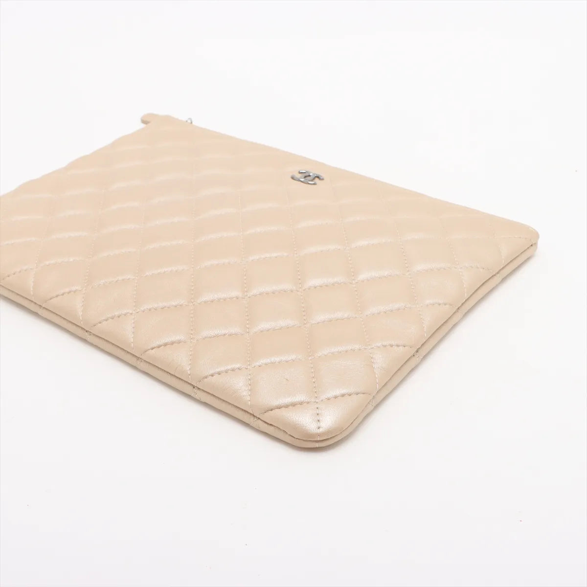 Chanel CC Logo Matelasse Lambskin Clutch Bag Beige