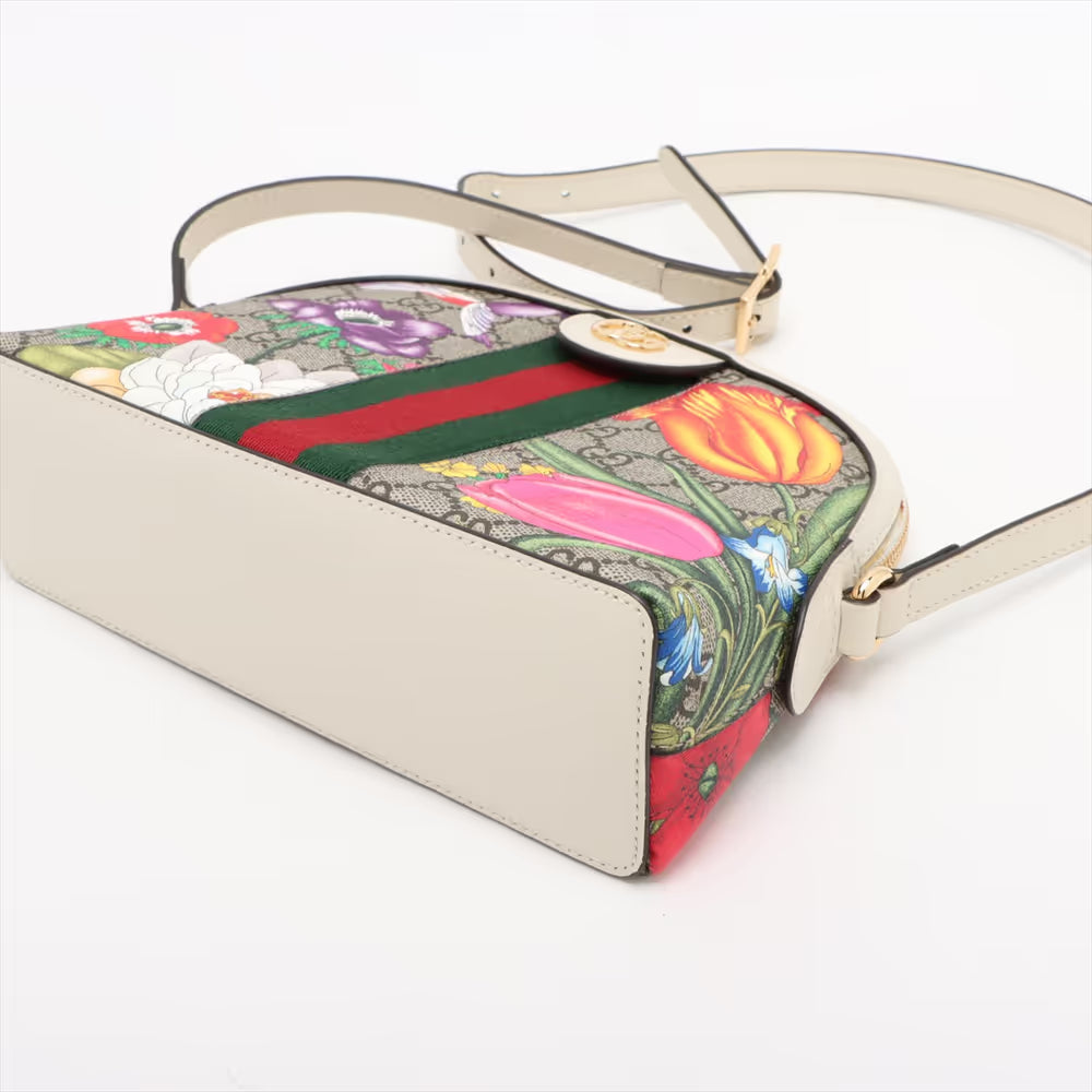 Gucci GG Floral Ophidia Shoulder Bag Beige x White