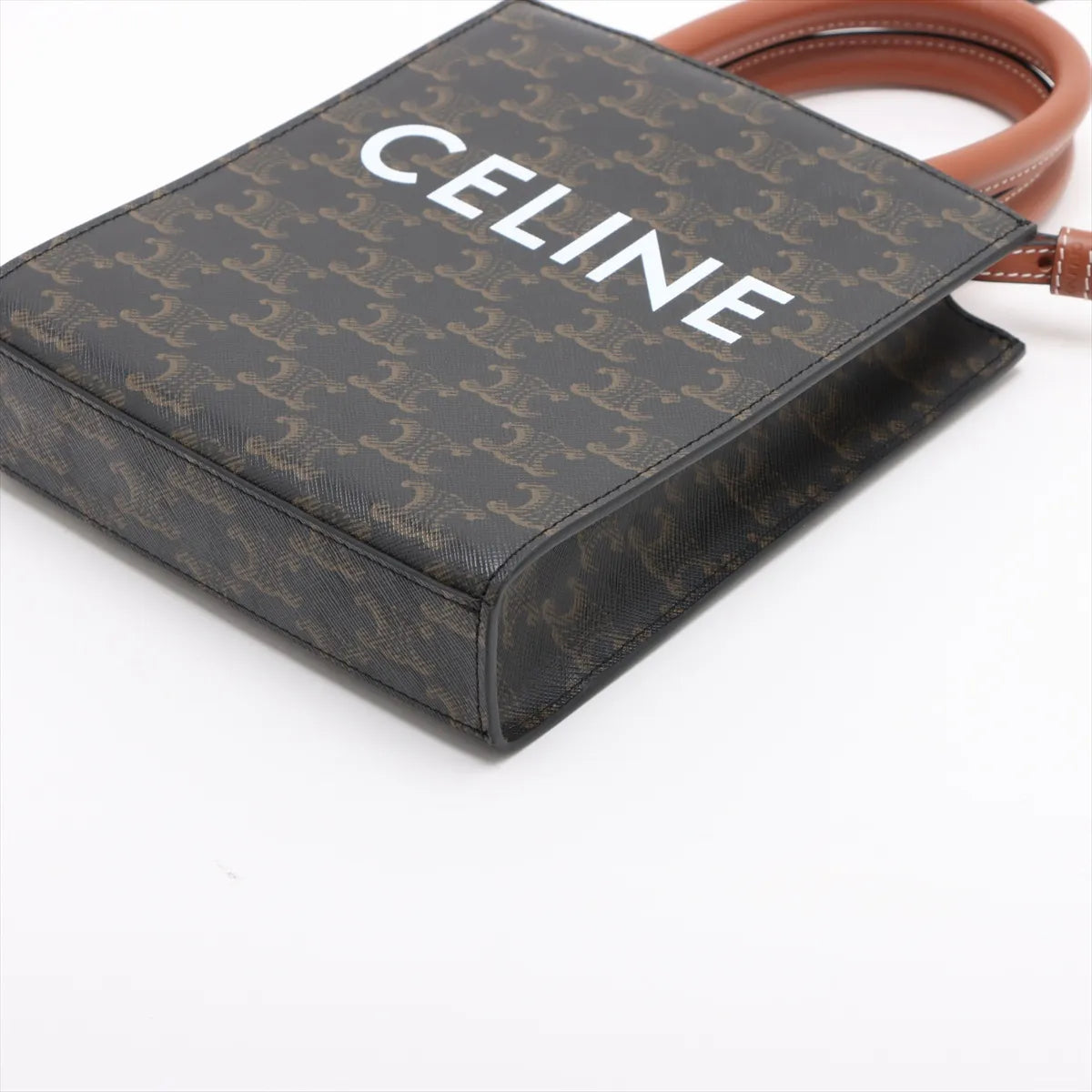 Celine Triomphe Mini Vertical Cabas Leather Two-Way Shoulder Bag Brown