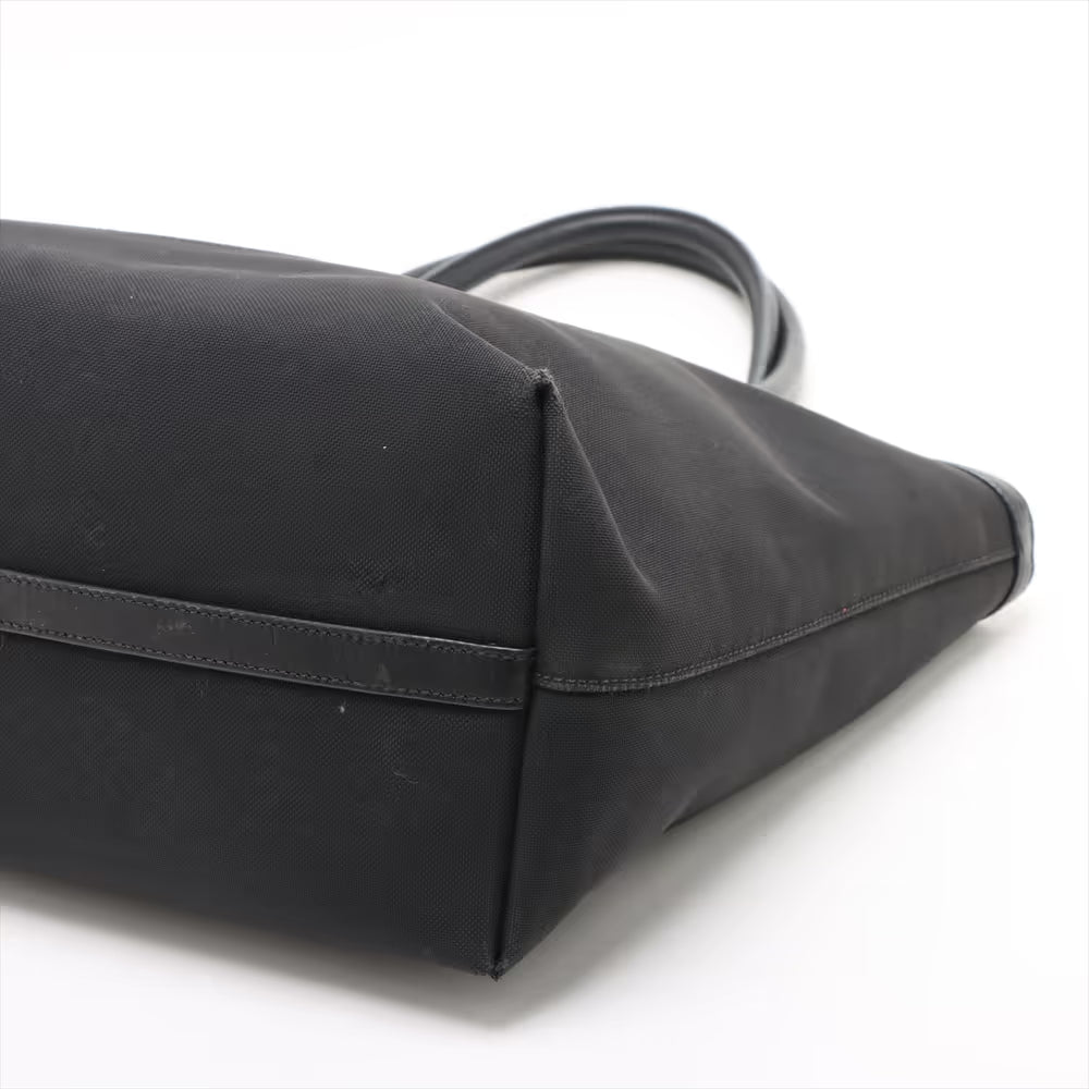 Prada Logo Jacquard Canvas Leather Tote Bag Black