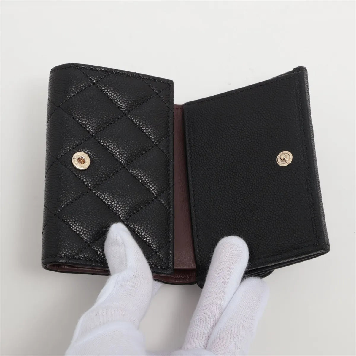 Chanel CC Logo Matelasse Caviar Skin Compact Wallet Black