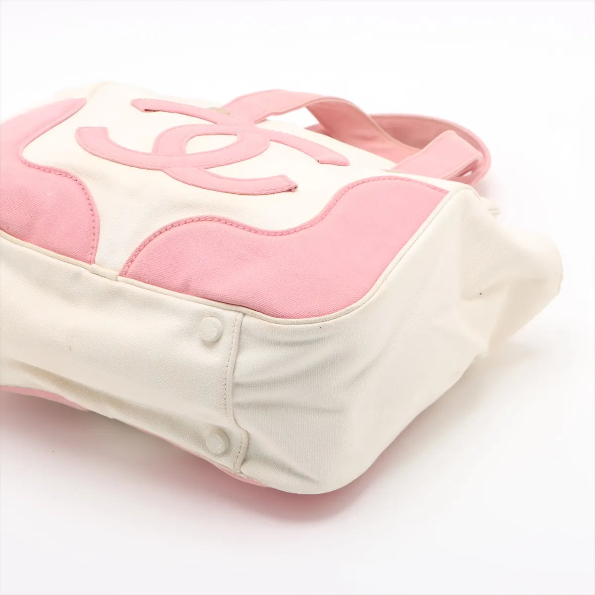 Chanel CC Logo Canvas Leather Handbag White x Pink