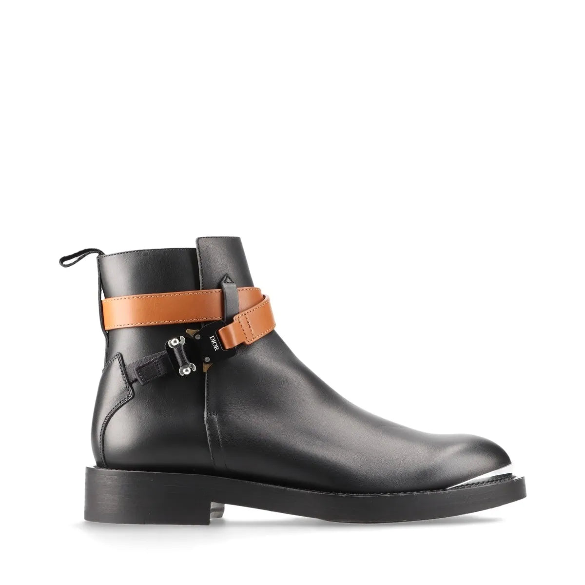 Dior Leather Buckle Belt Short Boots Unisex Black