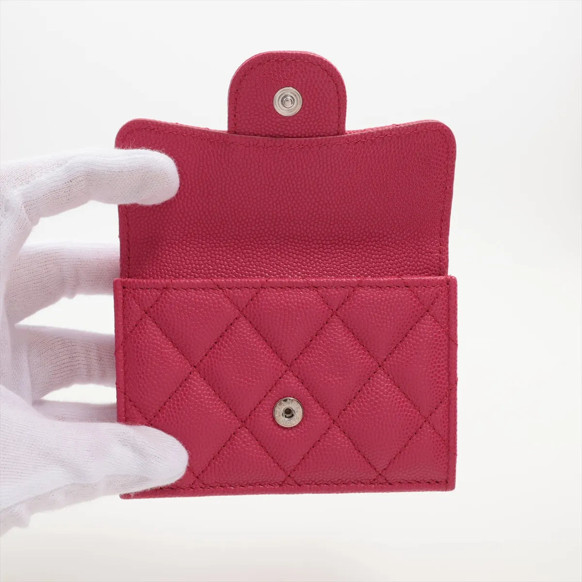 Chanel CC Logo Matelasse Caviar Skin Compact Wallet Pink