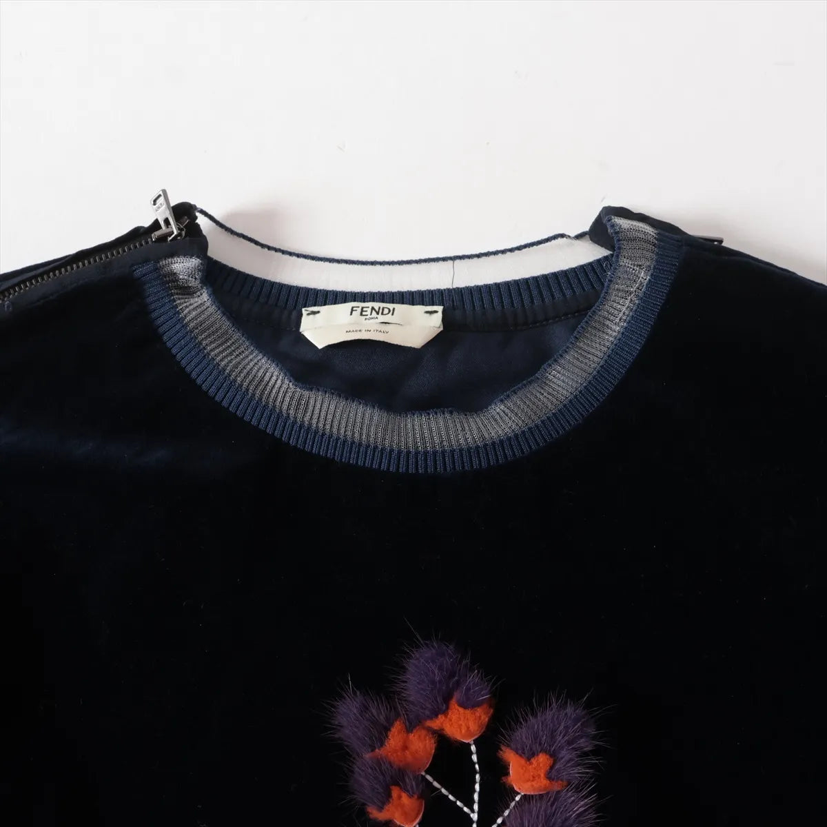 Fendi Flower Cotton Polyurethane Long T-shirts Navy Blue
