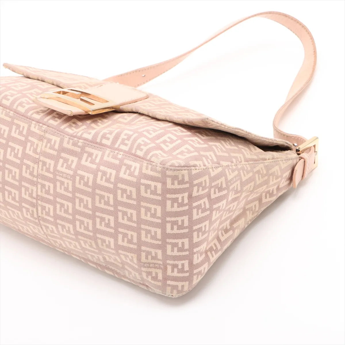 Fendi Zucchino Mamma Baguette Canvas Leather Shoulder Bag Pink x Beige