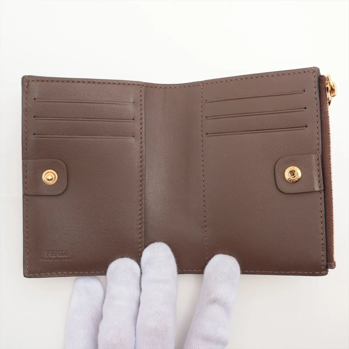 Fendi FF Logo Leather Compact Wallet Brown