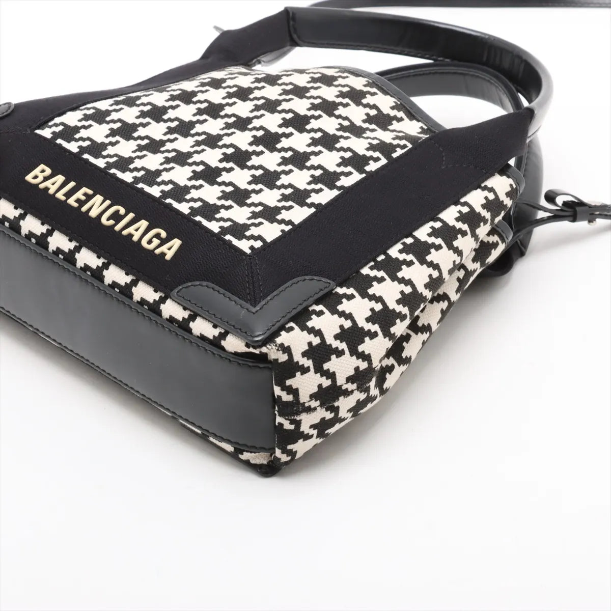 Balenciaga Navy Canvas Leather Cabas XS Two-Way Handbag Black × White