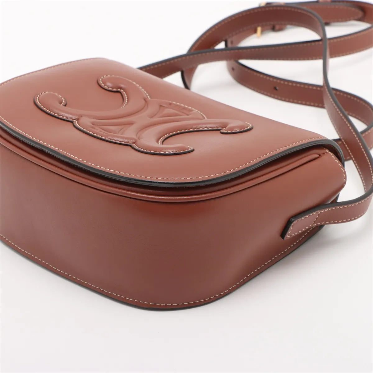 Celine Folco Triomphe Leather Shoulder Bag Brown