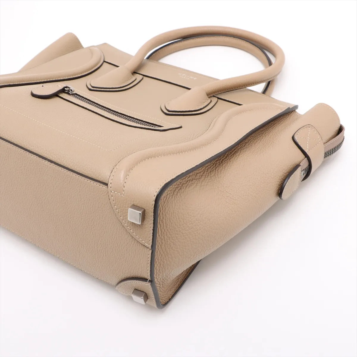 Celine Luggage Micro Shopper Leather Handbag Beige