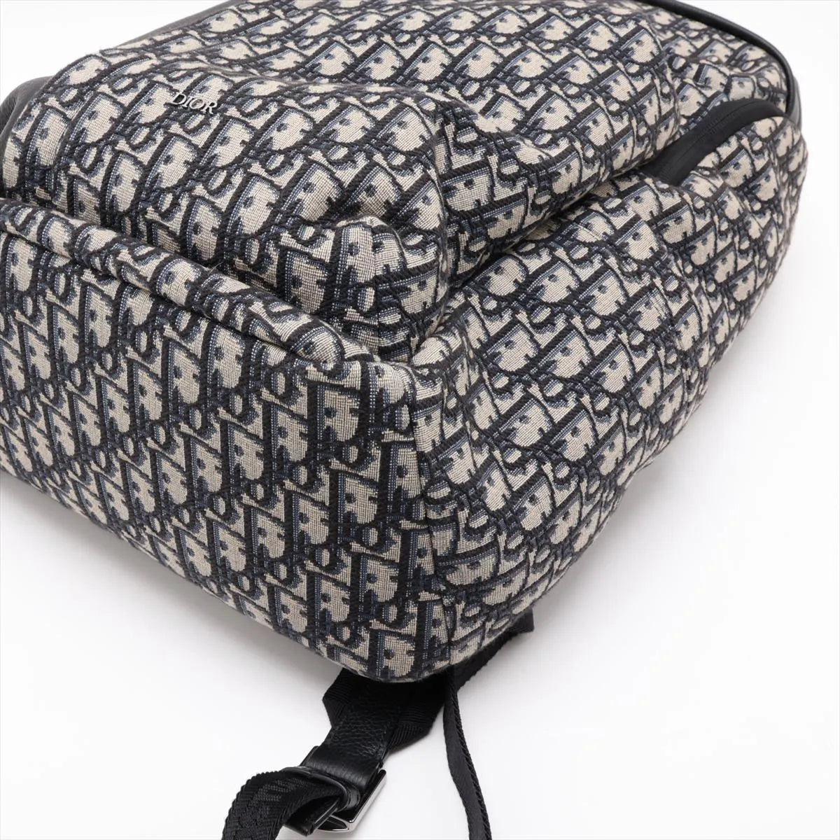 Christian Dior Oblique Canvas Leather Backpack Navy Blue